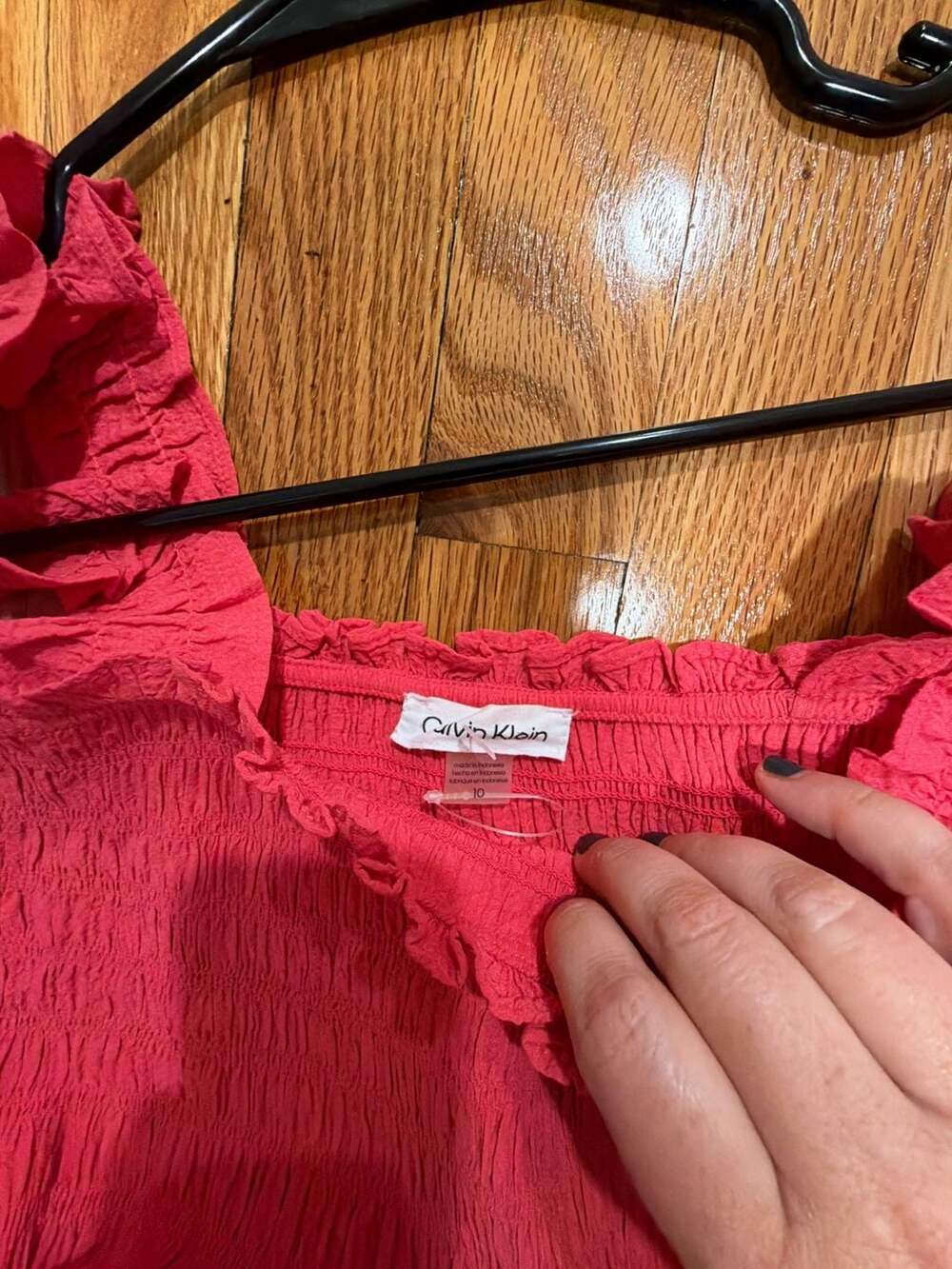 Calvin Klein Women's Coral Smocked Bodice Midi Dress with Ruffle Straps Size 10 - Picture 2 of 2